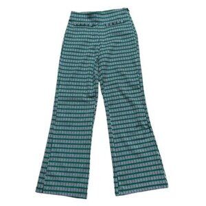 Zara Wide Leg Pants Womens Small Stripes Green Dots Relaxed High Waist Festival